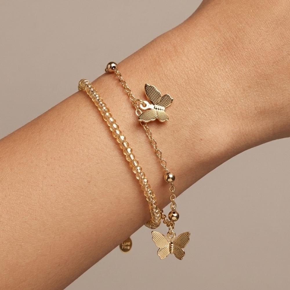 Gold Butterfly Bracelet Set (2) | Charm & Minimal Layered Bracelets